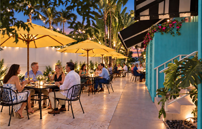 Beautiful outdoor patio at Belle and Maxwell's in West Palm Beach